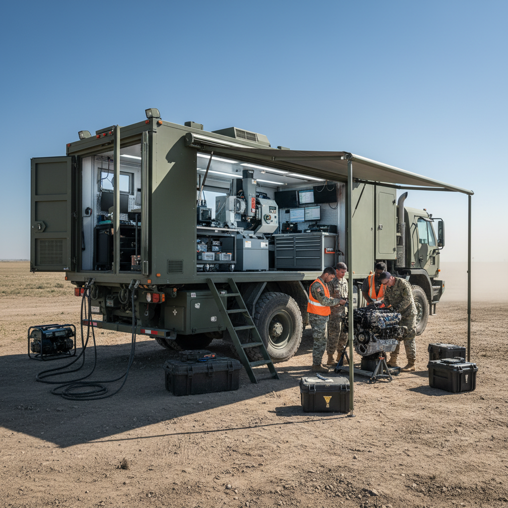 Mobile military field workshop with manufacturing equipment